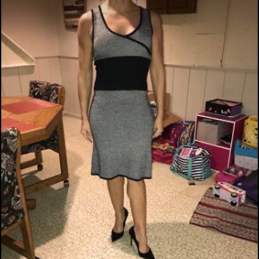 Black and white sweater dress three-quarter length